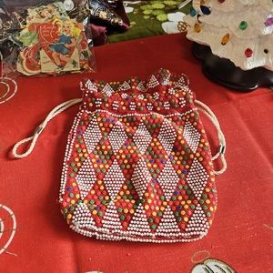 Vintage 1960s Candy Button Beaded Drawstring Bag